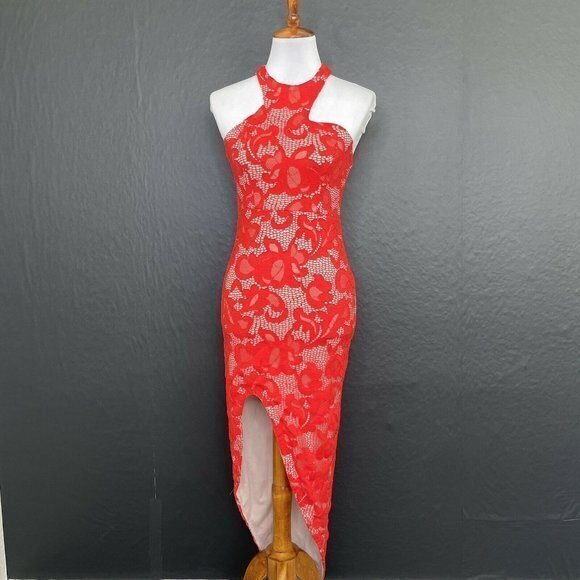 Shareen collections lace Dress Womens size 8 red Asymmetrical fitted Australia - Picture 1 of 12